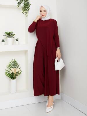 Bordo Sandy Kumaş Çapraz Pantolonlu Takım