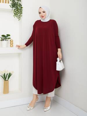 Bordo Yanları Yırtmaçlı Sandy Tunik