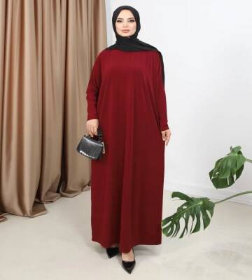 Bordo Yarasa Kol Düz Sandy Elbise