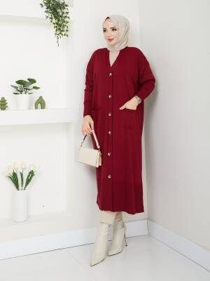 Bordo Yarasa Kol Triko Hırka