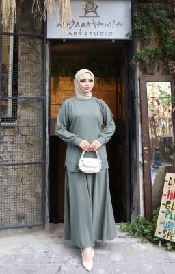 Çağla Yeşili Oysho Kumaş Etekli İkili Takım 