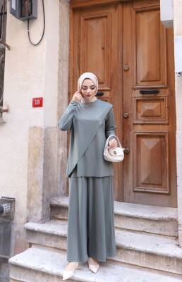 Çağla Yeşili Oysho Kumaş Pantolonlu İkili Takım 