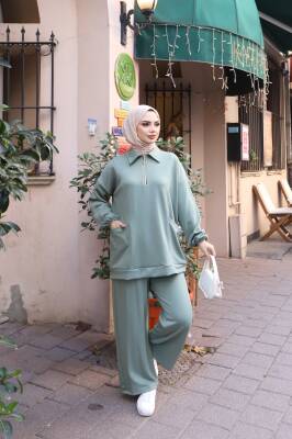 Çağla Yeşili Oysho Kumaş Pantolonlu İkili Takım 