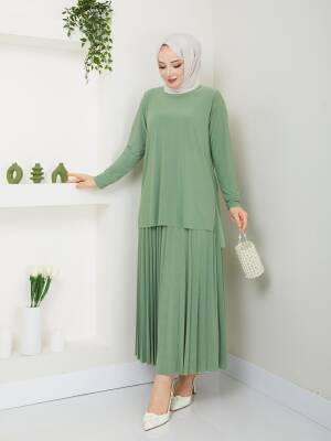 Çağla Yeşili Piliseli Sandy Etekli Takım