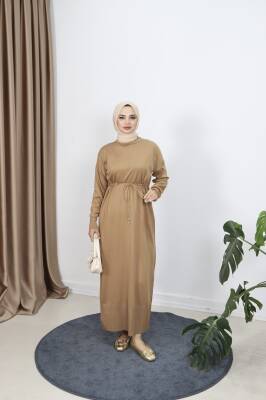 Camel Bağcıklı Merserize Elbise