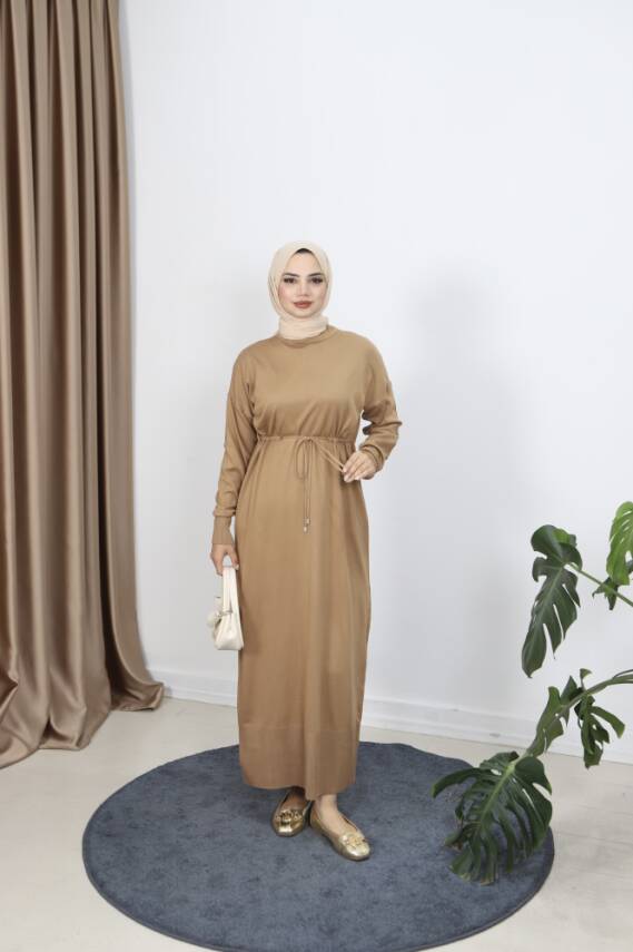 Camel Bağcıklı Merserize Elbise - 1
