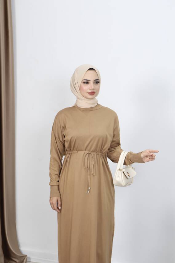 Camel Bağcıklı Merserize Elbise - 2