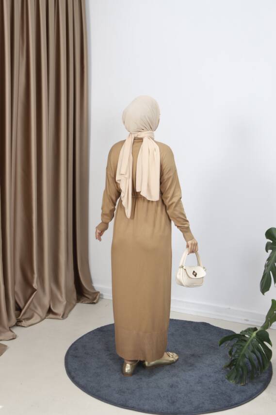 Camel Bağcıklı Merserize Elbise - 3