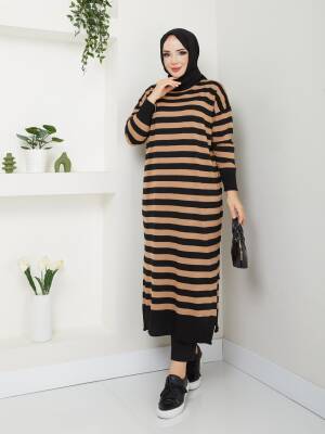 Camel Çizgili Triko Tunik
