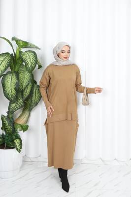 Camel Düğmeli Merserize Etekli Takım 