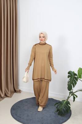 Camel Renkli Merserize Pantolonlu Takım
