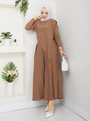 Camel Sandy Kumaş Çapraz Pantolonlu Takım