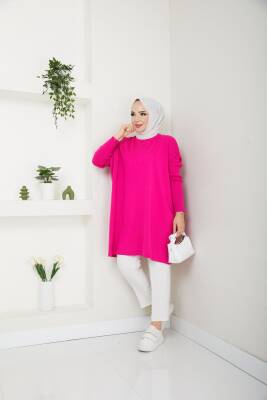 Fuşya Balıkçı Yaka Triko Tunik