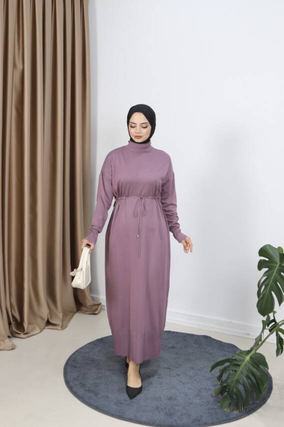 Gül Kurusu Bağcıklı Merserize Elbise - 1