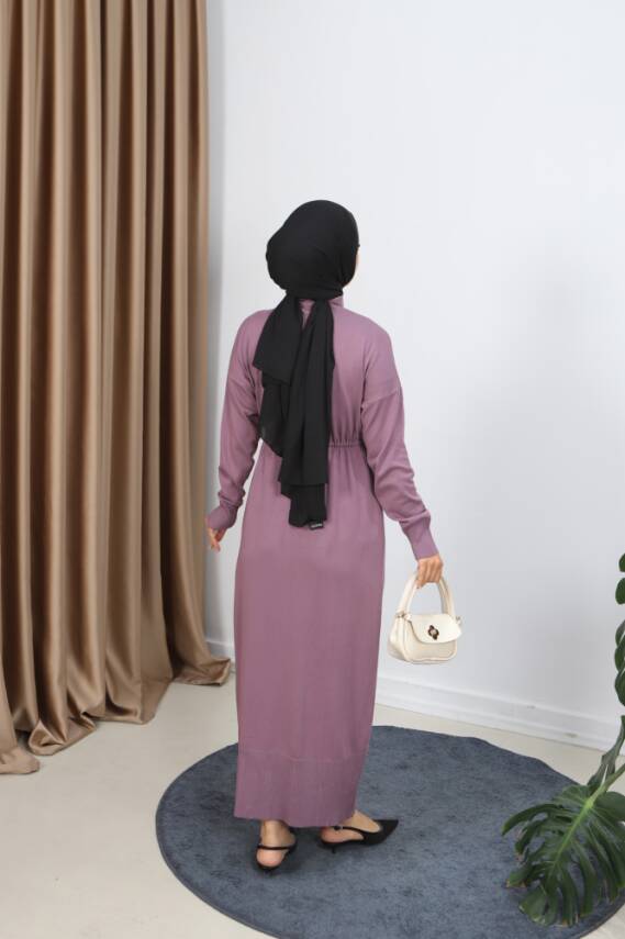 Gül Kurusu Bağcıklı Merserize Elbise - 3