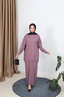 Gül Kurusu Düğme Detaylı Merserize Etekli Takım