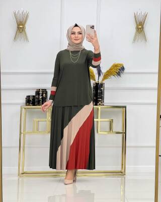 Haki Yeşili Gökkuşağı Sandy Etekli Takım