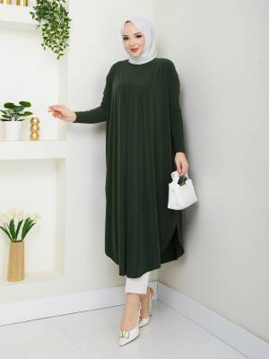 Haki Yeşili Yanları Yırtmaçlı Sandy Tunik