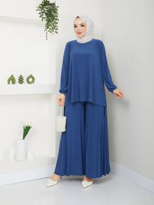 İndigo Mavi Pantolonlu Piliseli Sandy Takım