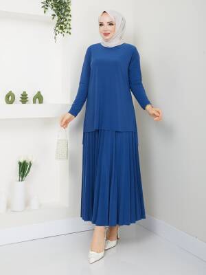 İndigo Mavi Piliseli Sandy Etekli Takım