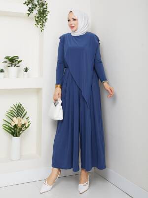 İndigo Mavi Sandy Kumaş Çapraz Pantolonlu Takım