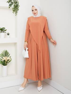 Kayısı Sandy Kumaş Çapraz Pantolonlu Takım