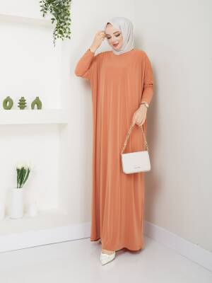 Kayısı Yarasa Kol Düz Sandy Elbise