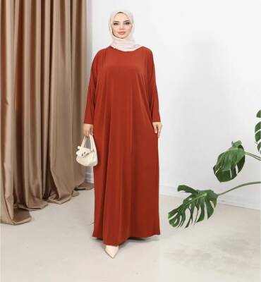 Kiremit Yarasa Kol Düz Sandy Elbise