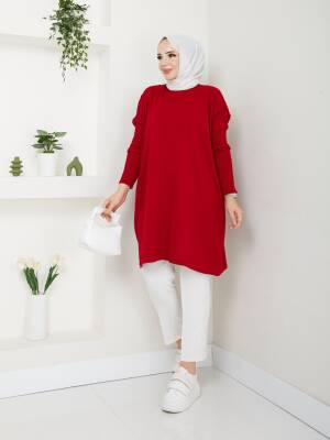 Kırmızı Balıkçı Yaka Triko Tunik
