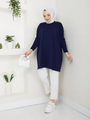Lacivert Balıkçı Yaka Triko Tunik