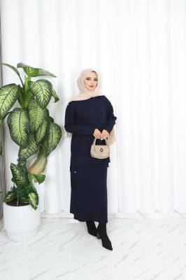 Lacivert Düğmeli Merserize Etekli Takım 