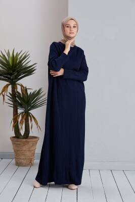 Lacivert Fitilli Triko  Elbise