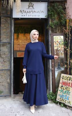 Lacivert Oysho Kumaş Etekli İkili Takım 