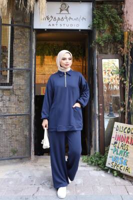 Lacivert Oysho Kumaş Pantolonlu İkili Takım 