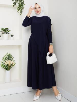 Lacivert Sandy Kumaş Çapraz Pantolonlu Takım