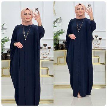 Lacivert Sandy Kumaş Düğmeli Ferace