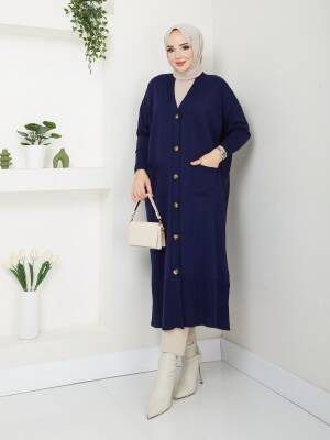 Lacivert Yarasa Kol Triko Hırka