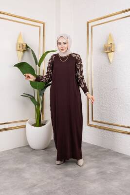 Leopar Desenli Acı Kahve Merserize Elbise