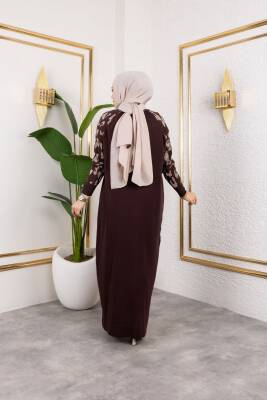 Leopar Desenli Acı Kahve Merserize Elbise - 3