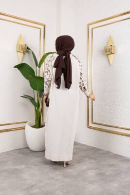 Leopar Desenli Bej Merserize Elbise - 3