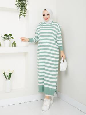 Mint Yeşili Çizgili Triko Tunik