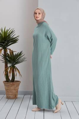Mint Yeşili Fitilli Triko  Elbise