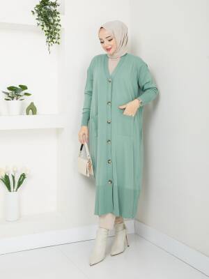 Mint Yeşili Yarasa Kol Triko Hırka