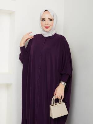 Mor Sandy Kumaş Düğmeli Ferace