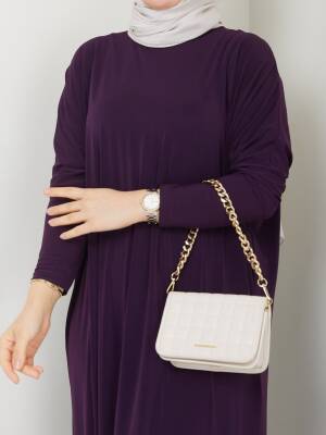 Mor Yarasa Kol Düz Sandy Elbise