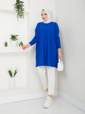 Saks Mavi Balıkçı Yaka Triko Tunik