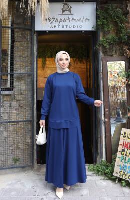 Saks Mavi Oysho Kumaş Etekli İkili Takım 