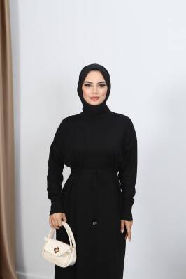 Siyah Bağcıklı Merserize Elbise - 2