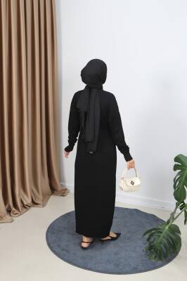 Siyah Bağcıklı Merserize Elbise - 3