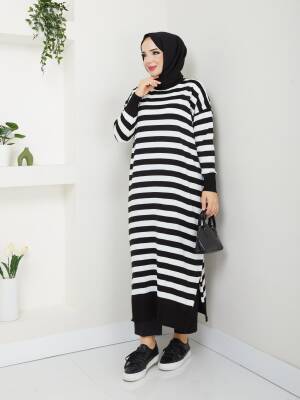 Siyah Beyaz Çizgili Triko Tunik